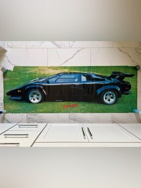 Vintage 1980s 80s Lamborghini Countach Poster 26” x 74” Black Green Horizontal